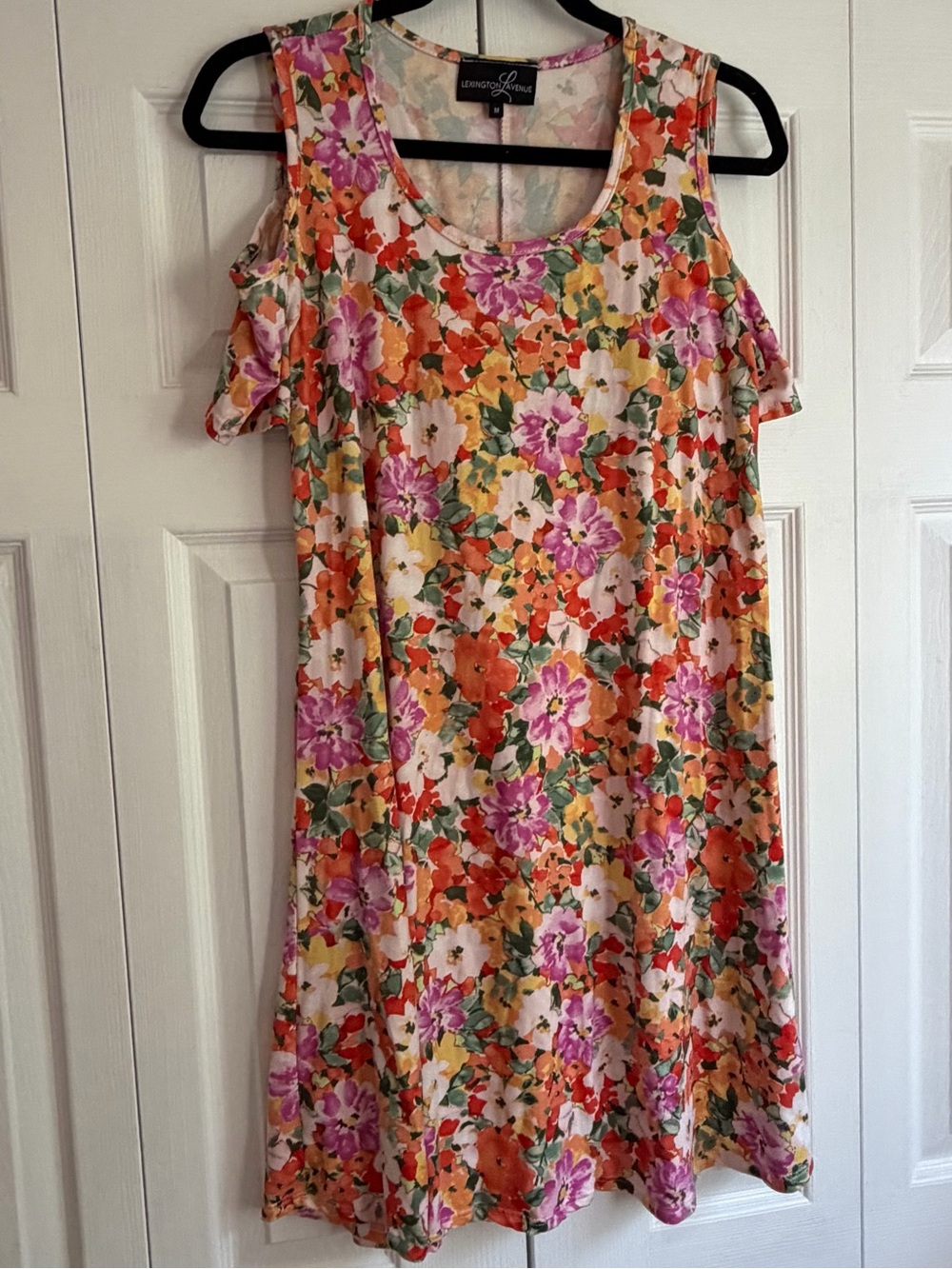 Lexington Avenue Floral Cold-Shoulder Swing Dress- Pink & Orange